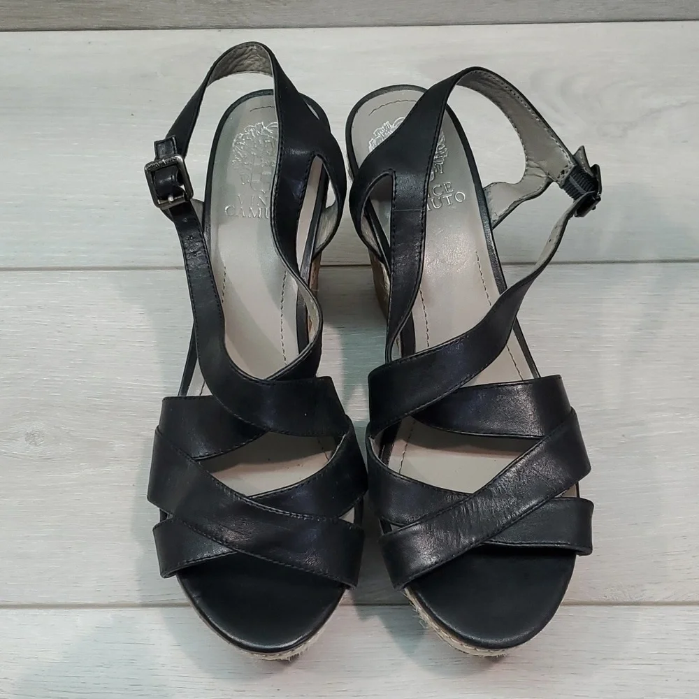 NEW Vince Camuto Women Rina Ankle Leather Cork Wedge Sandals shoes sz 8.5 B